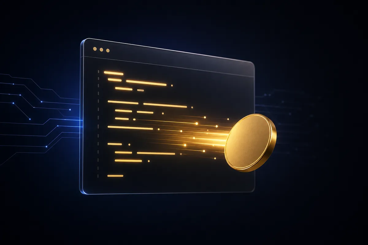 A code editor with a GG-Coin emerging from the code — integrate in an afternoon
