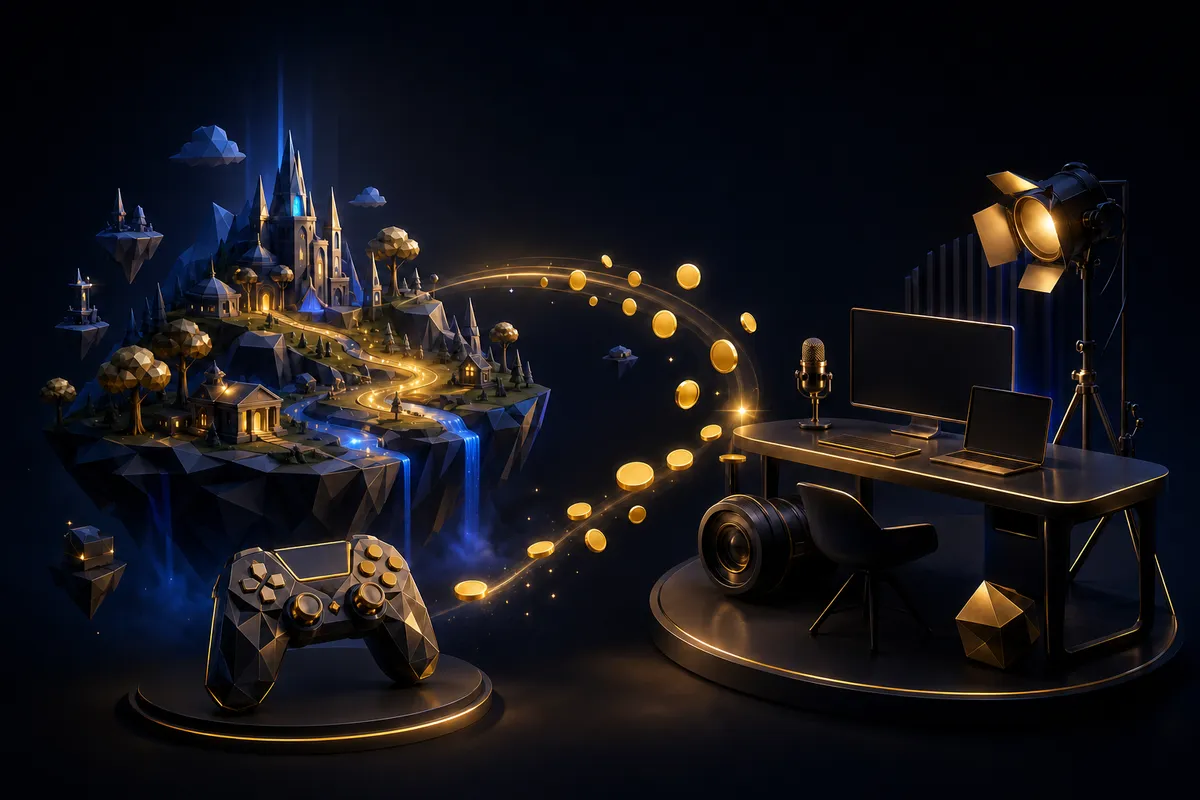 A game world and a creator studio sharing one gold GG-Coin currency